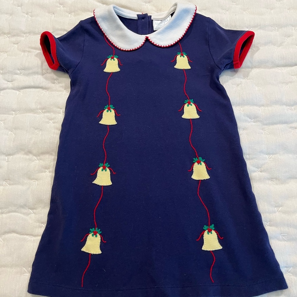 Little English Navy Blue Dress with White Collar and Red Trim